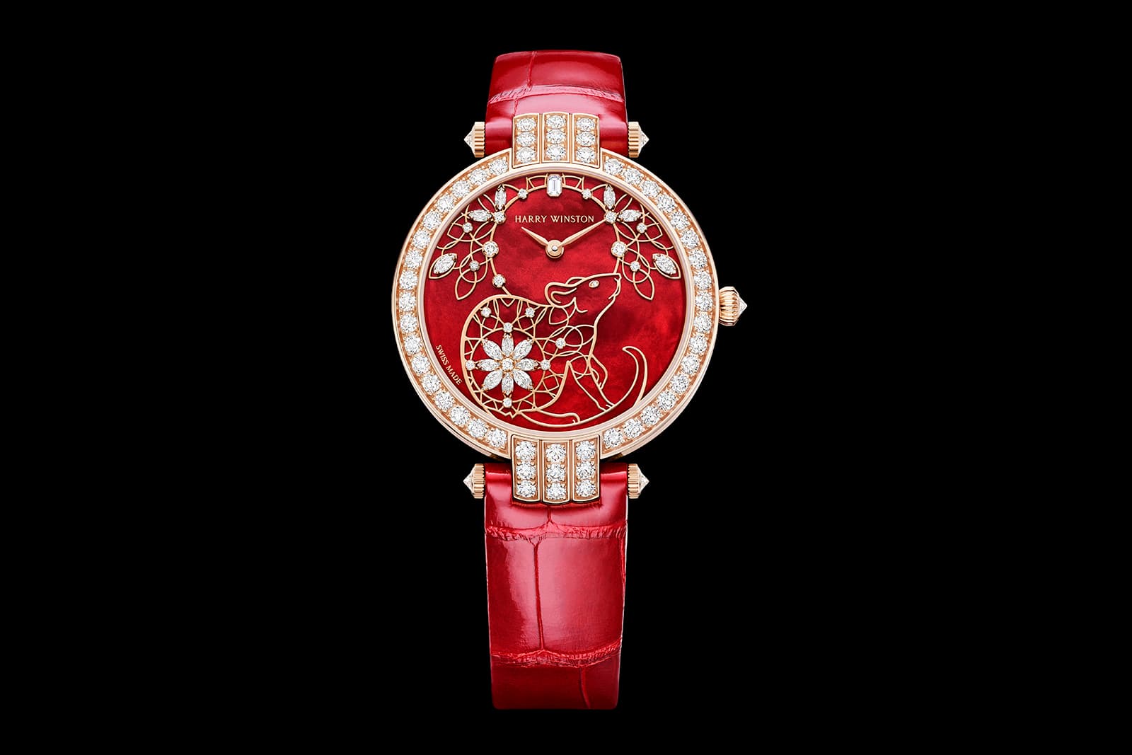 Часы Harry Winston Premier Chinese New Year Automatic 36mm из розового золота с перламутром и 109 бриллиантами общим весом 2.91ct