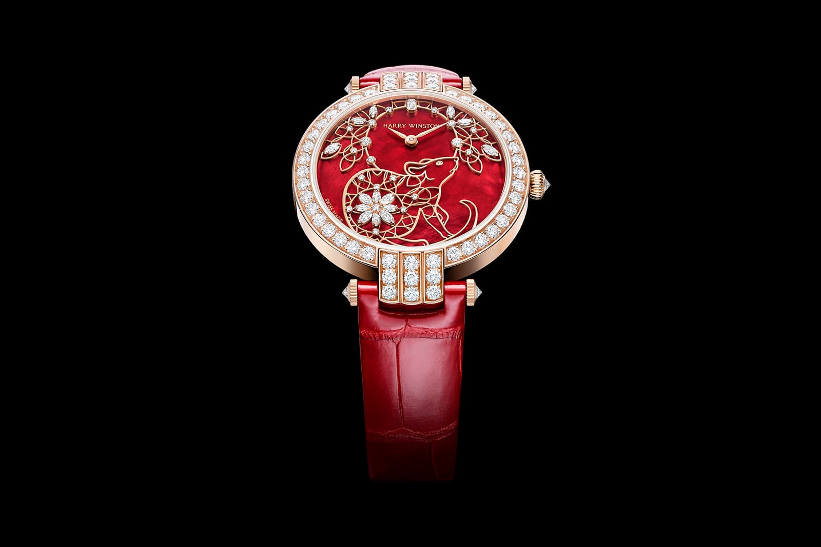 Часы Harry Winston Premier Chinese New Year Automatic 36mm из розового золота с перламутром и 109 бриллиантами общим весом 2.91ct