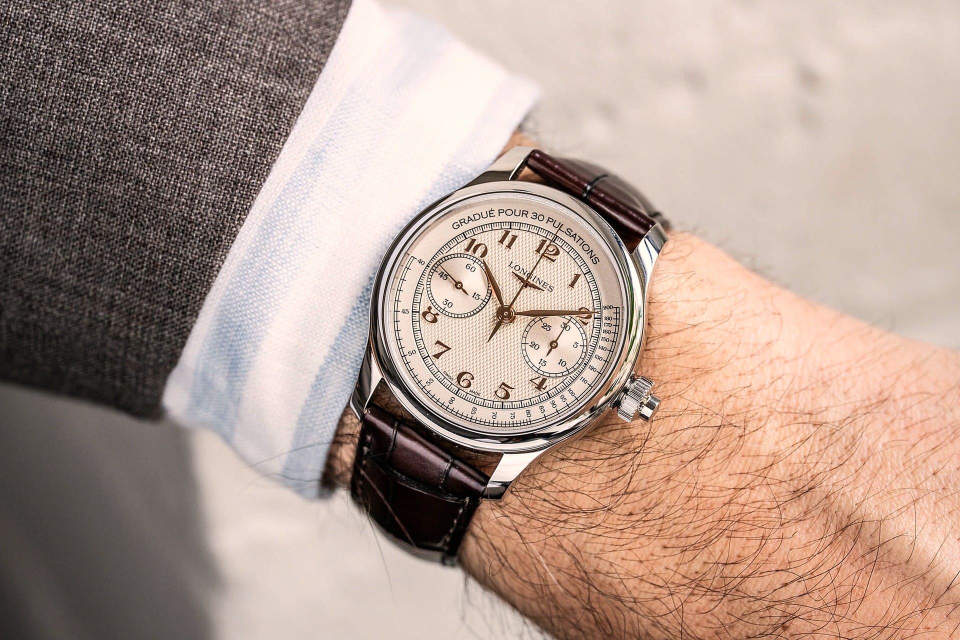 Longines Master Collection Monopusher Silver Wristshot