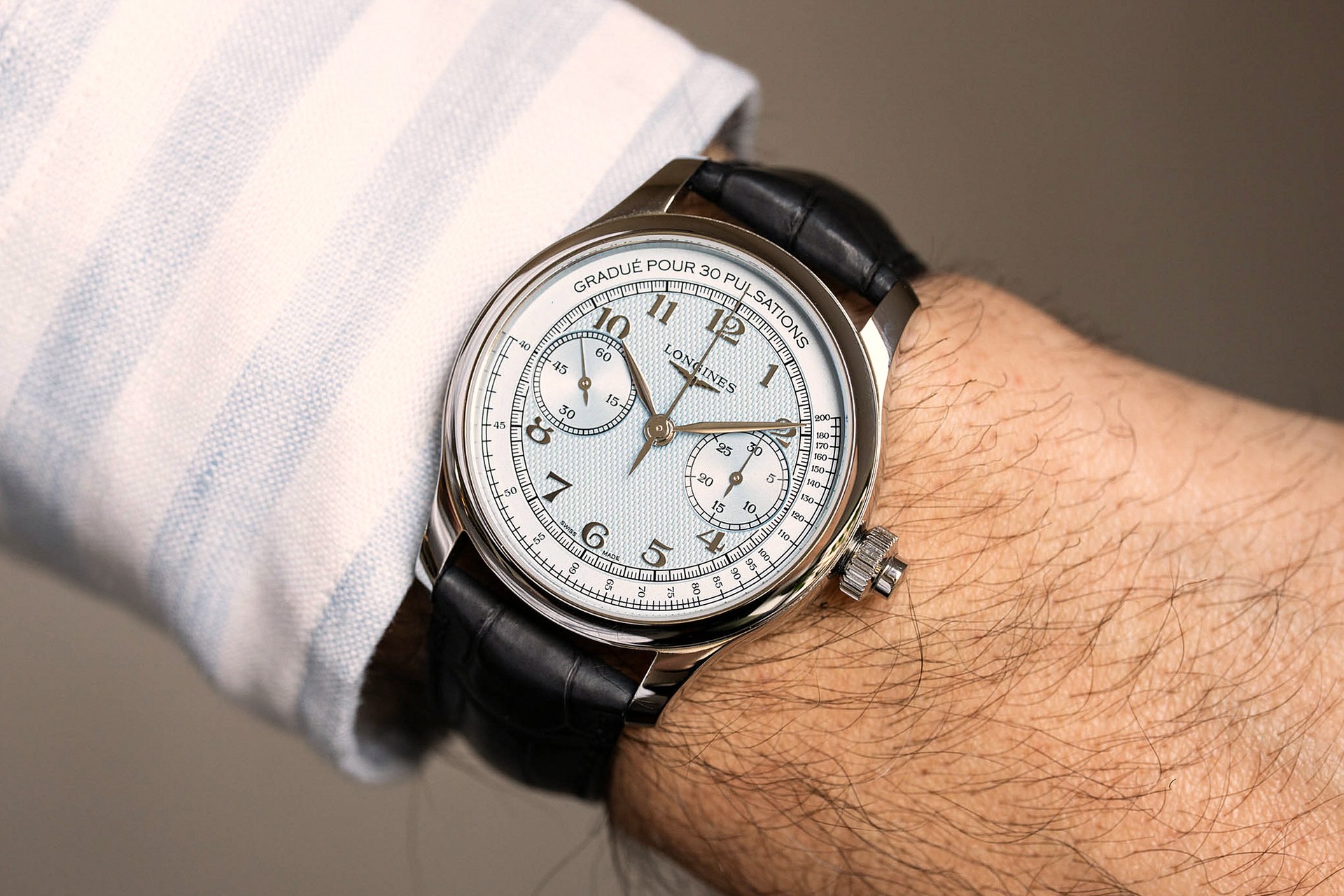 Longines Master Collection Monopusher Blue Wristshot