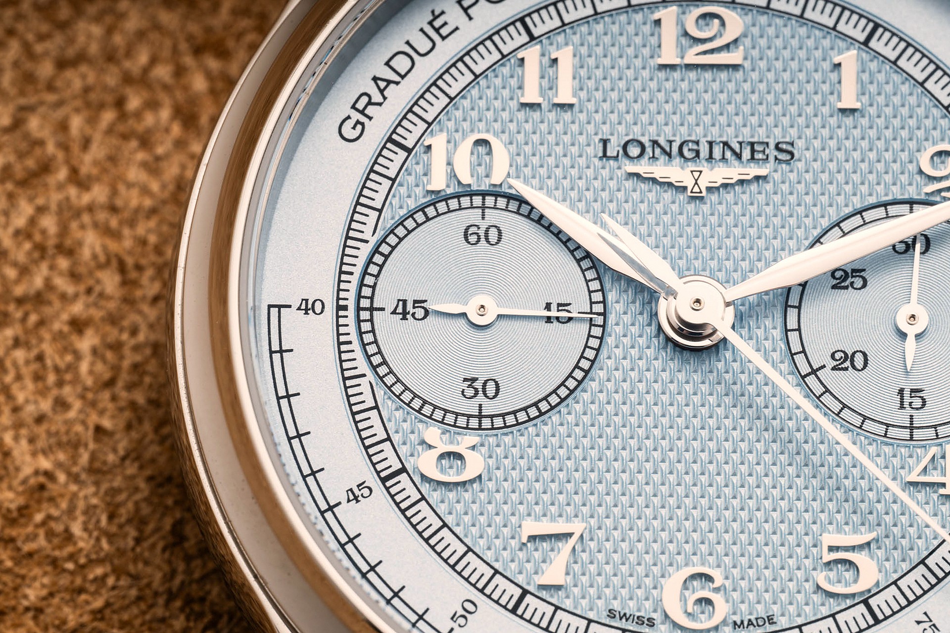 Longines Master Collection Blue Monopusher Pulsations Scale Closeup